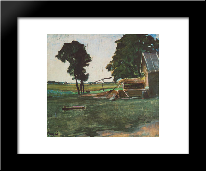 Farm With Shadoof 20x24 Black Modern Wood Framed Art Print Poster by Tornyai, Janos