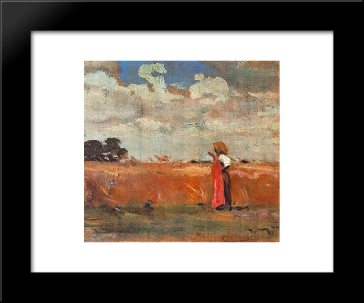Wheatland With Woman Of Shawl 20x24 Black Modern Wood Framed Art Print Poster by Tornyai, Janos