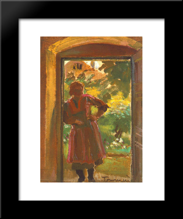 Woman Standing In A Door 20x24 Black Modern Wood Framed Art Print Poster by Tornyai, Janos