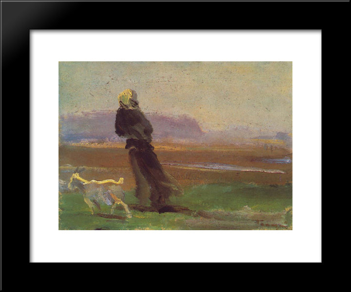 Woman With Goat 20x24 Black Modern Wood Framed Art Print Poster by Tornyai, Janos