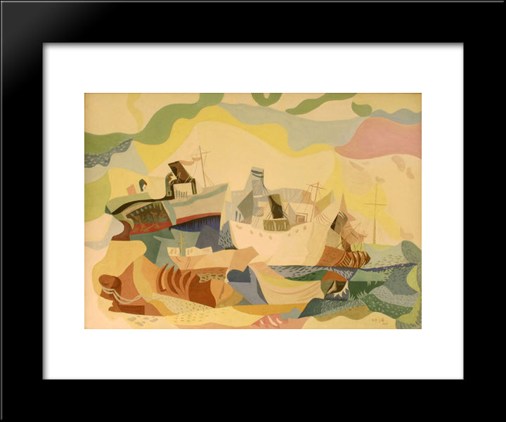 Boats Of Jewish Immigrants (Hamaapilim) 20x24 Black Modern Wood Framed Art Print Poster by Jean David