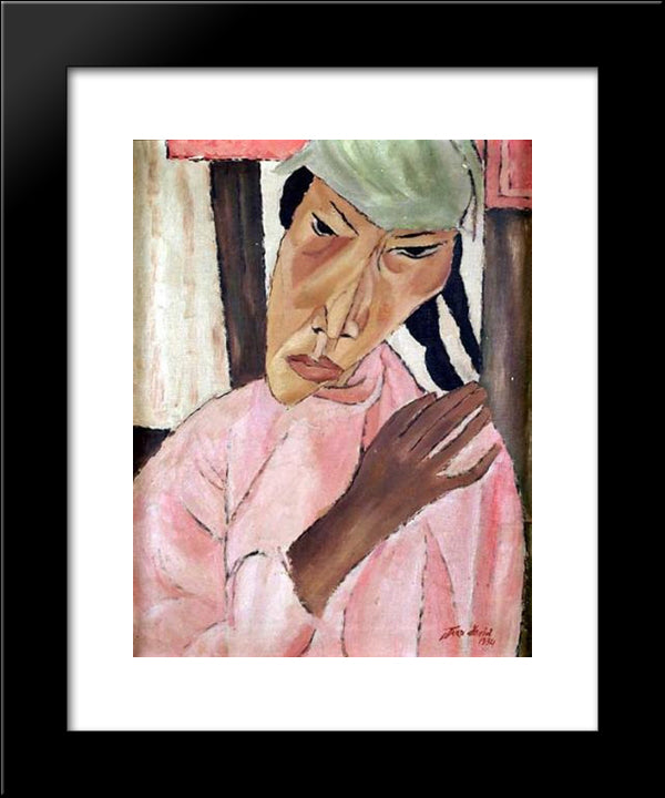 Woman With Braids (Yemenite) 20x24 Black Modern Wood Framed Art Print Poster by Jean David