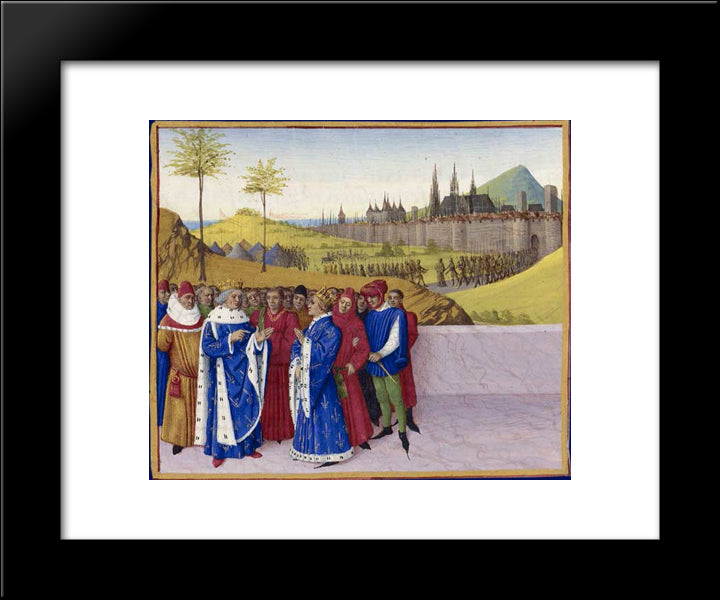 Conversation Between St. Gontran And St. Childebert Ii 20x24 Black Modern Wood Framed Art Print Poster by Fouquet, Jean