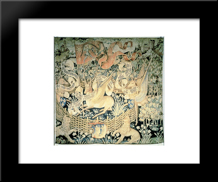 Tapestry Of The Winged Deers 20x24 Black Modern Wood Framed Art Print Poster by Fouquet, Jean
