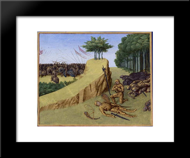 The Emperor Charlemagne Finds Roland'S Corpse After The Battle Of Roncevaux 20x24 Black Modern Wood Framed Art Print Poster by Fouquet, Jean