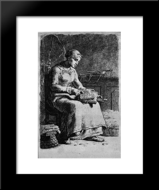 Woman Carding Wool 20x24 Black Modern Wood Framed Art Print Poster by Millet, Jean Francois