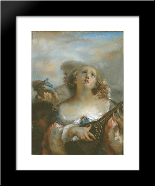Young Girl Playing Mandolin 20x24 Black Modern Wood Framed Art Print Poster by Millet, Jean Francois