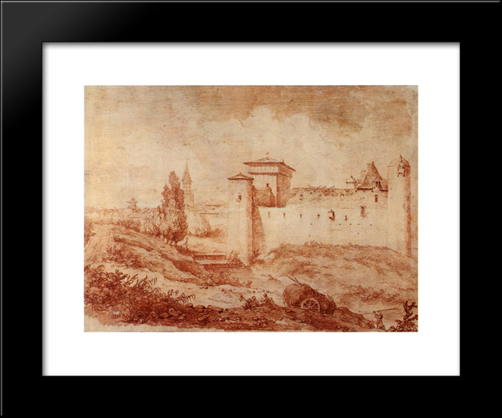 Castle Negrepeliss 20x24 Black Modern Wood Framed Art Print Poster by Fragonard, Jean Honore