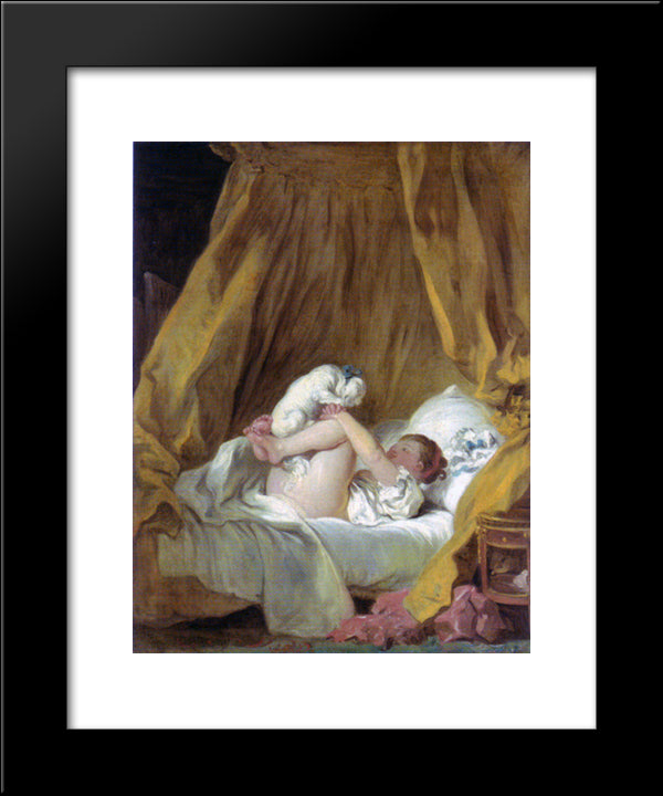 Girl With A Dog 20x24 Black Modern Wood Framed Art Print Poster by Fragonard, Jean Honore