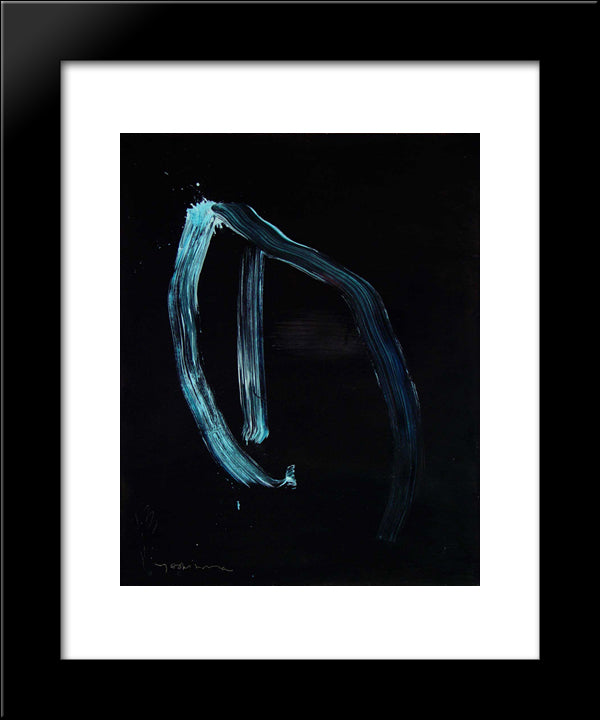 Blue Calligraphic Lines On Dark Blue 20x24 Black Modern Wood Framed Art Print Poster by Yoshihara, Jiro