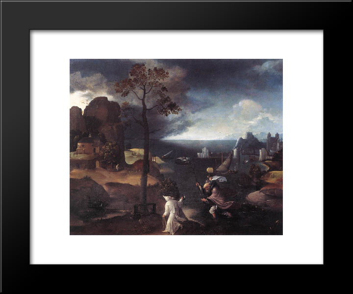 St. Christopher Bearing The Christ Child 20x24 Black Modern Wood Framed Art Print Poster by Patinir, Joachim