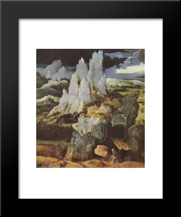St. Jerome In Rocky Landscape 20x24 Black Modern Wood Framed Art Print Poster by Patinir, Joachim