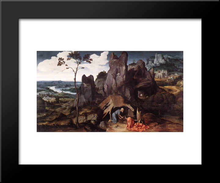 St. Jerome In The Desert 20x24 Black Modern Wood Framed Art Print Poster by Patinir, Joachim