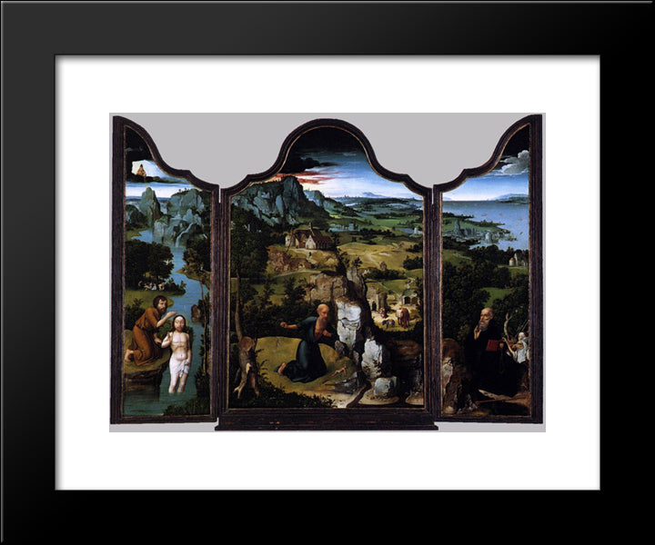 The Penitence Of Saint Jerome 20x24 Black Modern Wood Framed Art Print Poster by Patinir, Joachim
