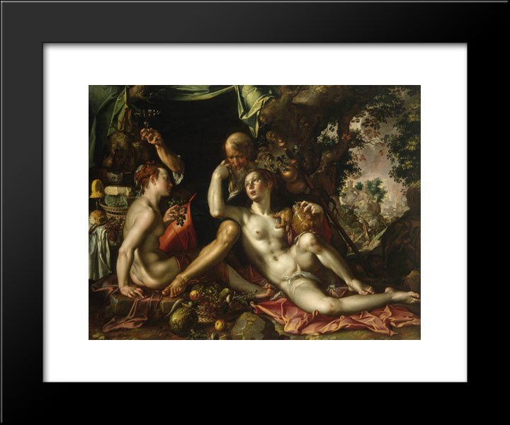 Lot And His Daughters 20x24 Black Modern Wood Framed Art Print Poster by Wtewael, Joachim