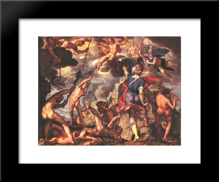 The Battle Between The Gods And The Titans 20x24 Black Modern Wood Framed Art Print Poster by Wtewael, Joachim
