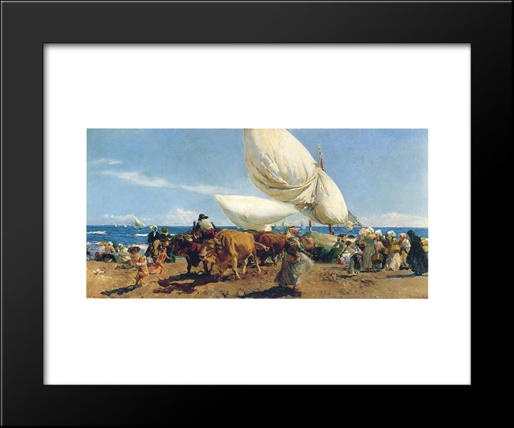 Arrival Of The Fishing Boats On The Beach, Valencia 20x24 Black Modern Wood Framed Art Print Poster by Sorolla, Joaquin