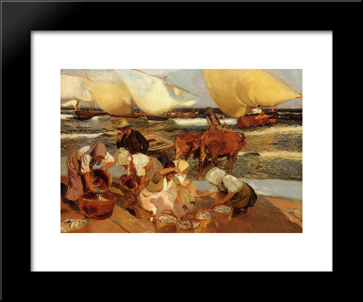 Beach At Valencia 20x24 Black Modern Wood Framed Art Print Poster by Sorolla, Joaquin