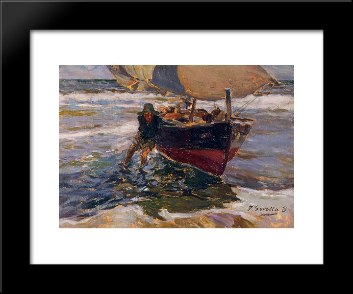 Beaching The Boat (Study) 20x24 Black Modern Wood Framed Art Print Poster by Sorolla, Joaquin