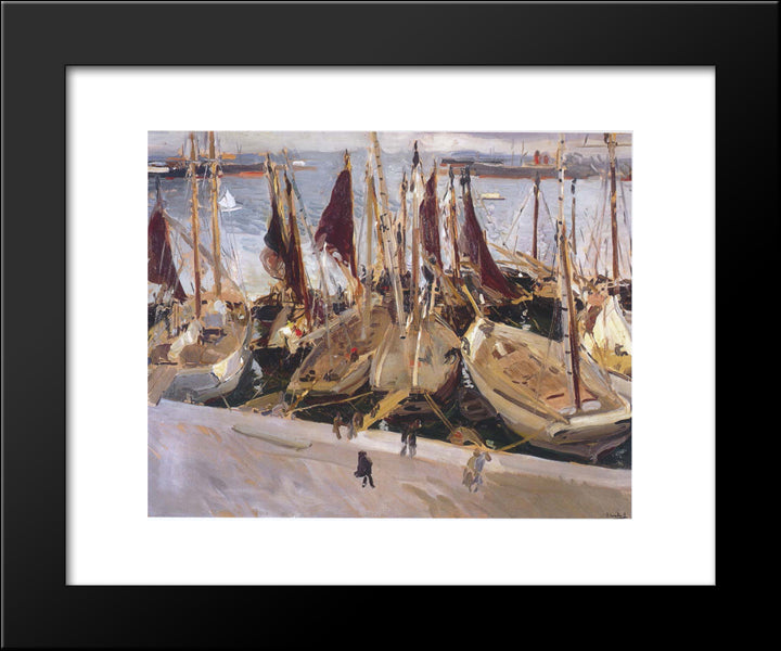 Boats In The Port, Valencia 20x24 Black Modern Wood Framed Art Print Poster by Sorolla, Joaquin