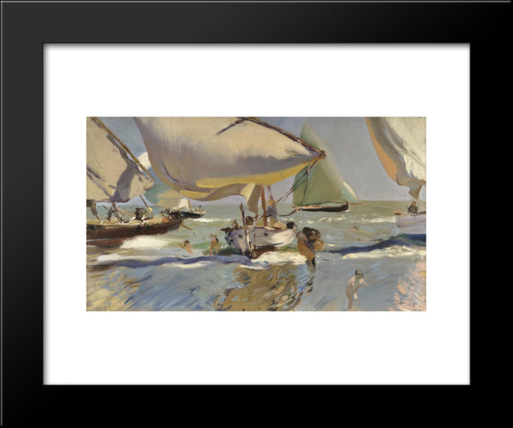 Boats On The Beach 20x24 Black Modern Wood Framed Art Print Poster by Sorolla, Joaquin