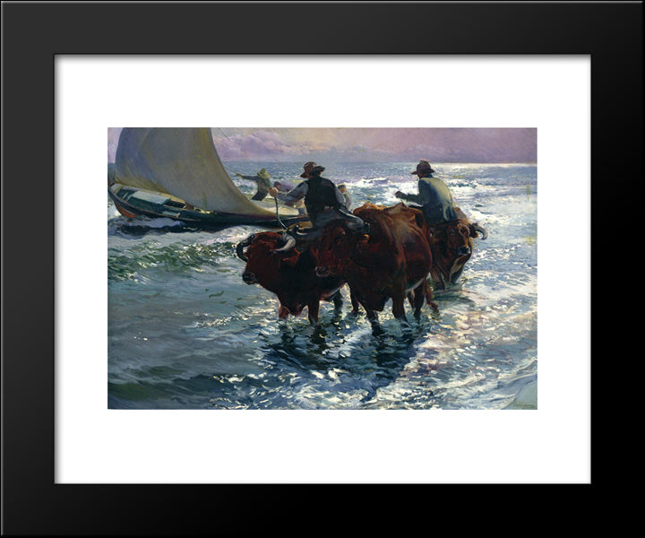 Bulls In The Sea 20x24 Black Modern Wood Framed Art Print Poster by Sorolla, Joaquin