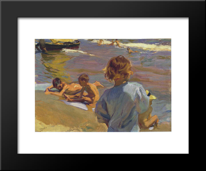 Children On The Beach, Valencia 20x24 Black Modern Wood Framed Art Print Poster by Sorolla, Joaquin