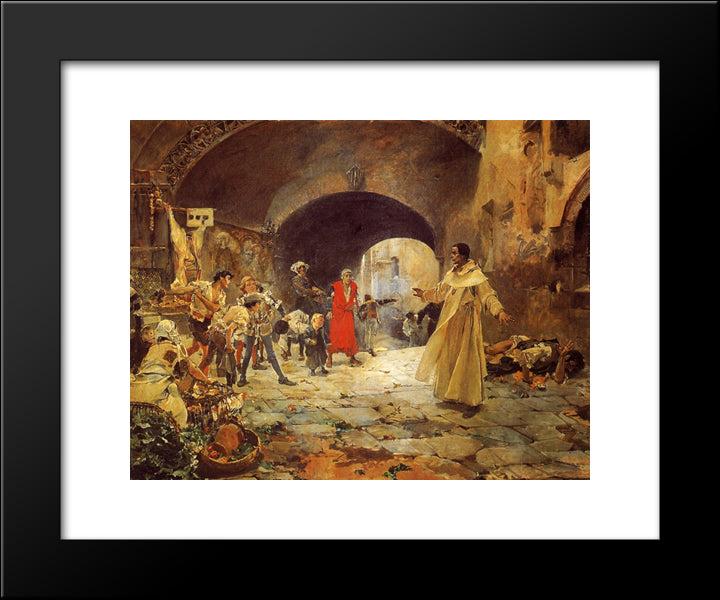 Father Jofre Protecting A Madman 20x24 Black Modern Wood Framed Art Print Poster by Sorolla, Joaquin