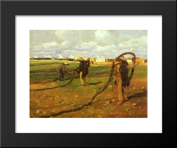 Fishermen Pull In The Nets 20x24 Black Modern Wood Framed Art Print Poster by Sorolla, Joaquin
