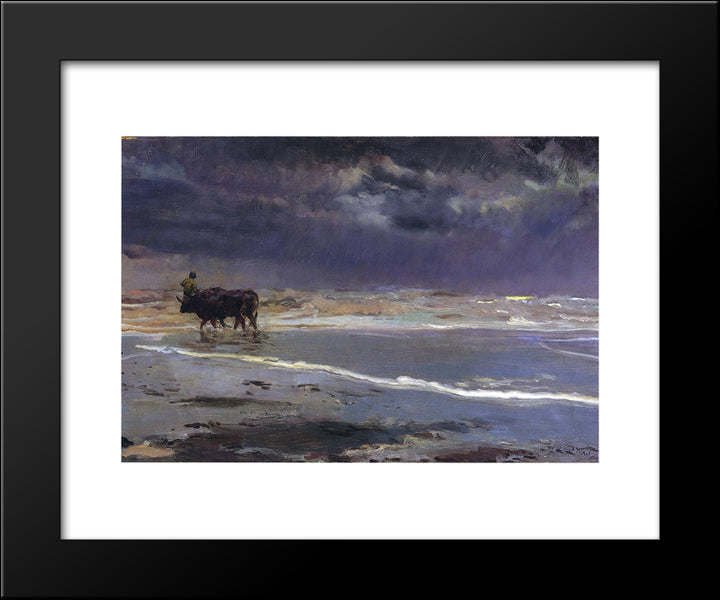 Gray Day On Valencia Beach 20x24 Black Modern Wood Framed Art Print Poster by Sorolla, Joaquin