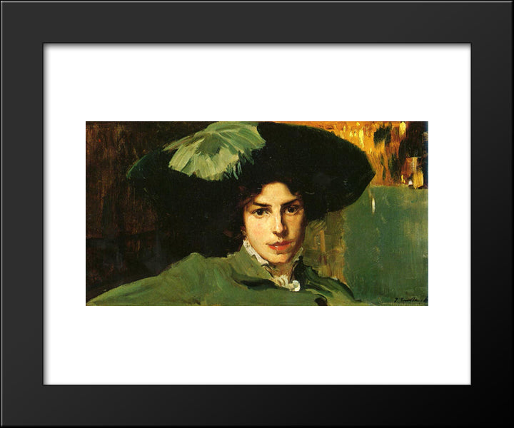 Maria With Hat 20x24 Black Modern Wood Framed Art Print Poster by Sorolla, Joaquin