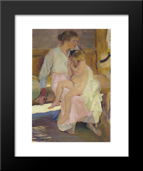 Mother And Daughter, Valencia Beach 20x24 Black Modern Wood Framed Art Print Poster by Sorolla, Joaquin