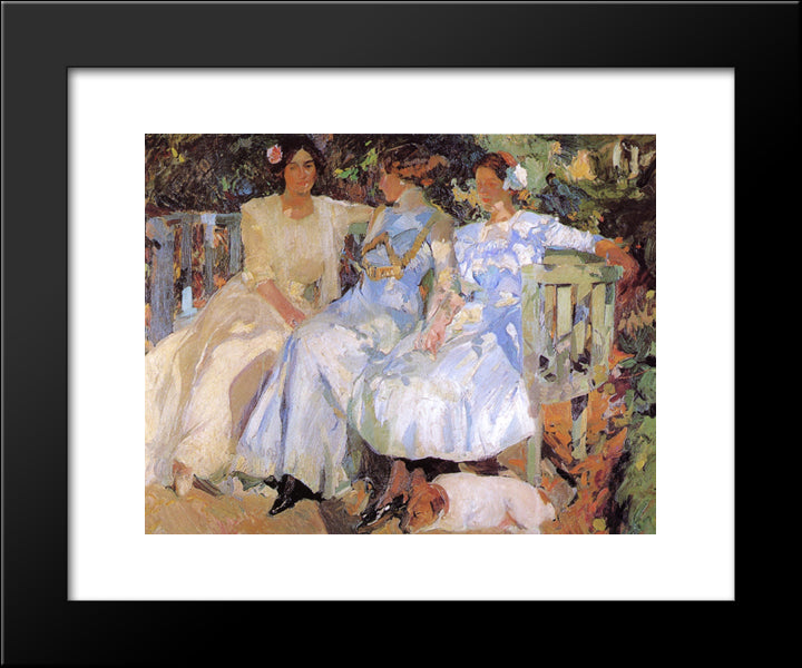 My Wife And Daughters In The Garden 20x24 Black Modern Wood Framed Art Print Poster by Sorolla, Joaquin