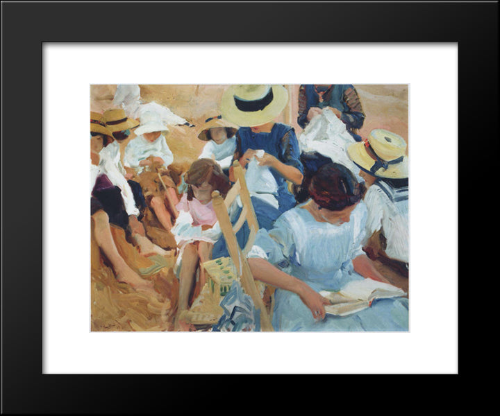 On The Sands At Zarauz Beach 20x24 Black Modern Wood Framed Art Print Poster by Sorolla, Joaquin