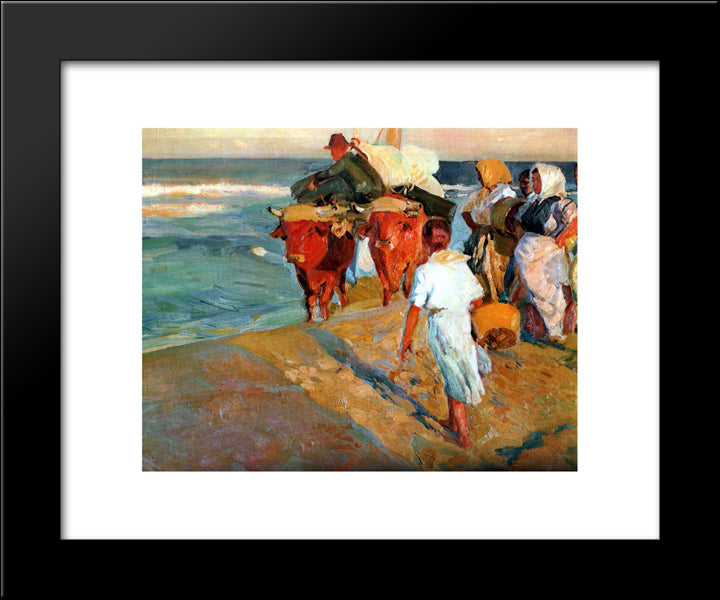 Pulling The Boat 20x24 Black Modern Wood Framed Art Print Poster by Sorolla, Joaquin