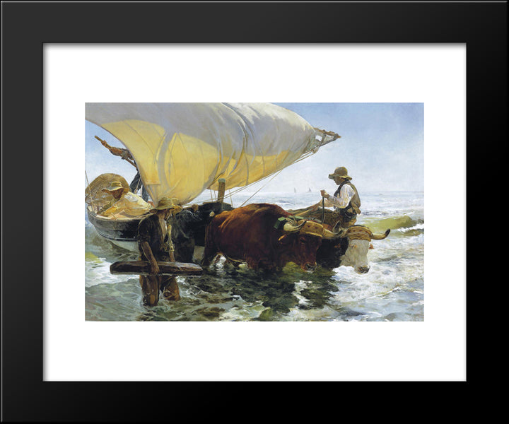 Return From Fishing 20x24 Black Modern Wood Framed Art Print Poster by Sorolla, Joaquin
