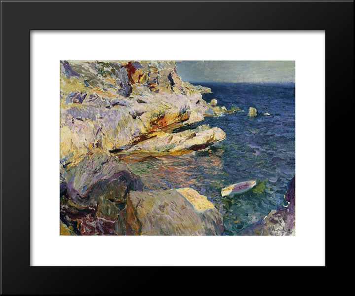 Rocks And White Boat, Javea 20x24 Black Modern Wood Framed Art Print Poster by Sorolla, Joaquin