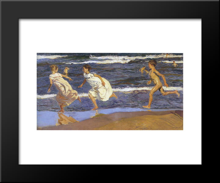 Running Along The Beach 20x24 Black Modern Wood Framed Art Print Poster by Sorolla, Joaquin