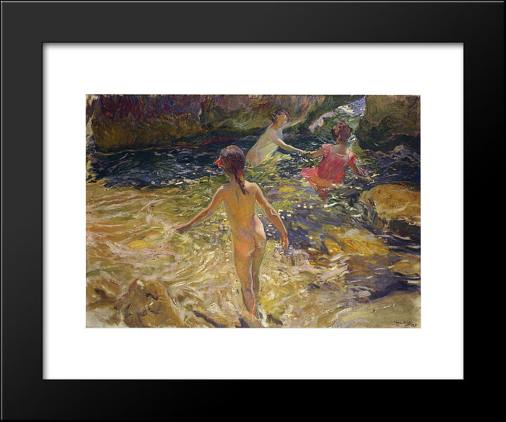 The Bath, Javea 20x24 Black Modern Wood Framed Art Print Poster by Sorolla, Joaquin