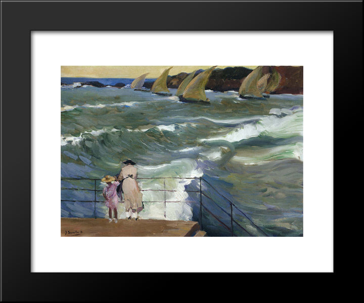The Waves At San Sebastian 20x24 Black Modern Wood Framed Art Print Poster by Sorolla, Joaquin