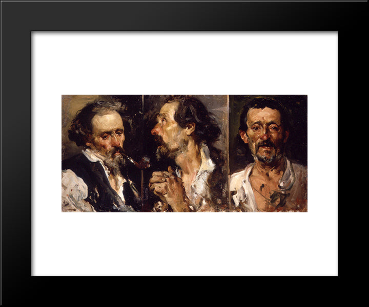 Three Studies Of Head 20x24 Black Modern Wood Framed Art Print Poster by Sorolla, Joaquin