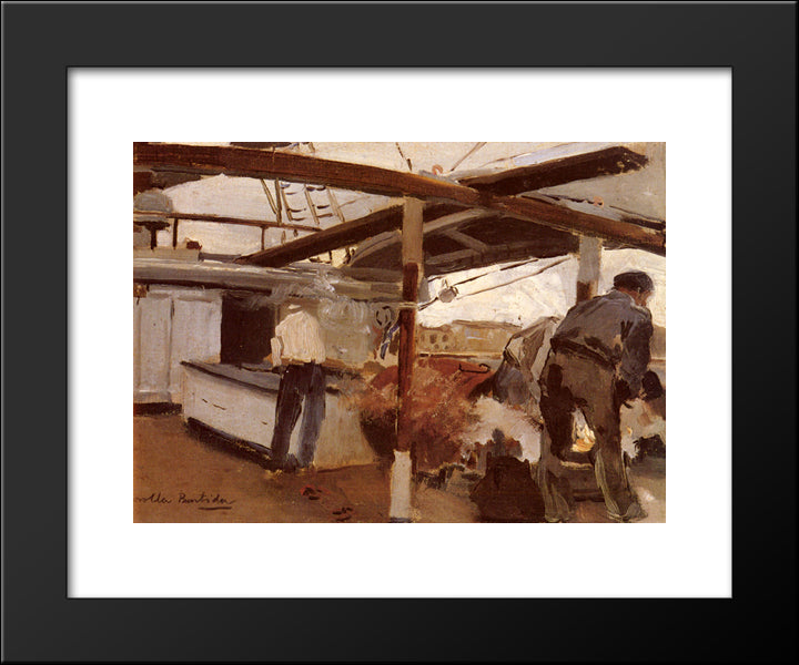 Two Men On A Deck 20x24 Black Modern Wood Framed Art Print Poster by Sorolla, Joaquin