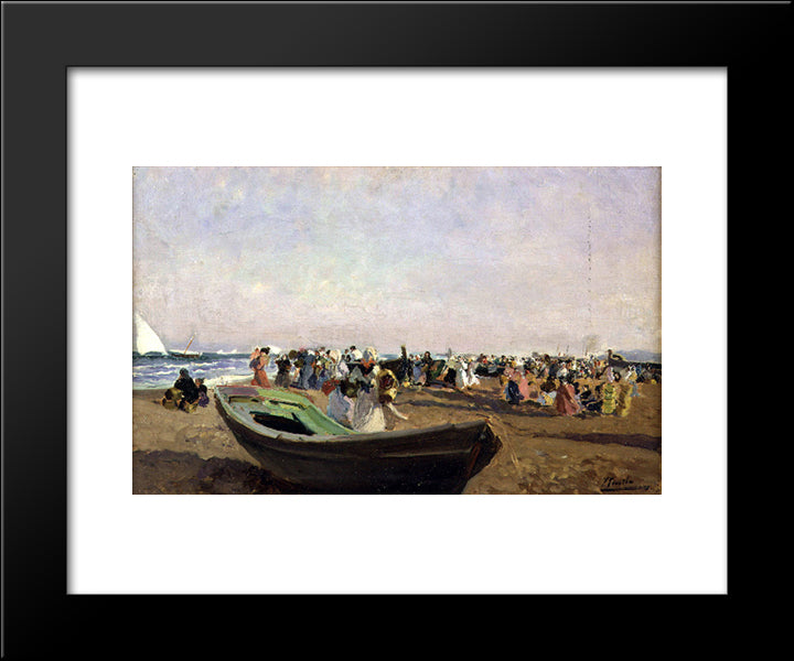 Valencia Beach. Fisherwomen. 20x24 Black Modern Wood Framed Art Print Poster by Sorolla, Joaquin