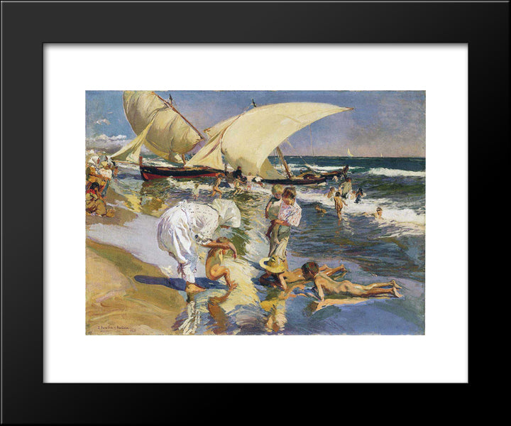 Valencia Beach In The Morning Light 20x24 Black Modern Wood Framed Art Print Poster by Sorolla, Joaquin