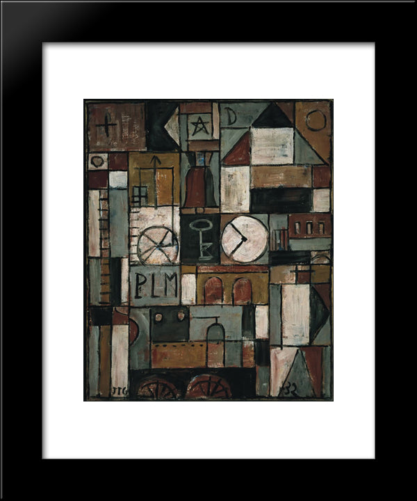 Construction With Belltower 20x24 Black Modern Wood Framed Art Print Poster by Torres Garcia, Joaquin
