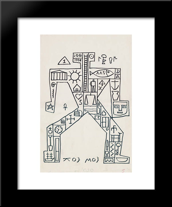 Hombre Constructivo 20x24 Black Modern Wood Framed Art Print Poster by Torres Garcia, Joaquin