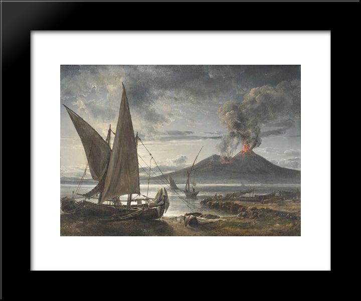 Boats On The Beach Near Naples 20x24 Black Modern Wood Framed Art Print Poster by Dahl, Johan Christian