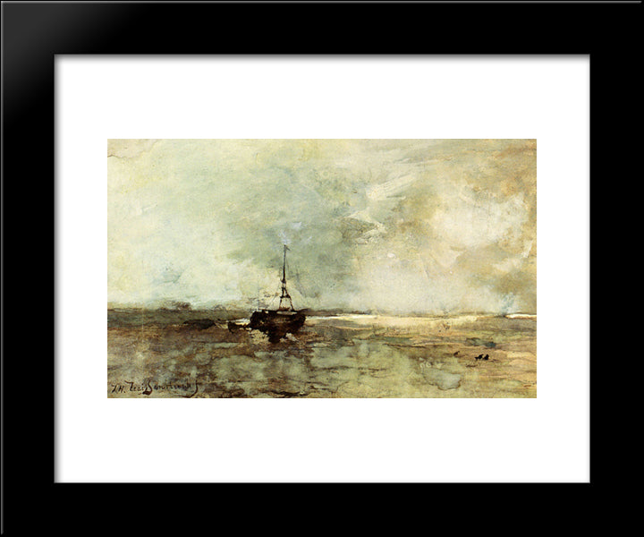 A Bomschuit On The Beach 20x24 Black Modern Wood Framed Art Print Poster by Weissenbruch, Johan Hendrik