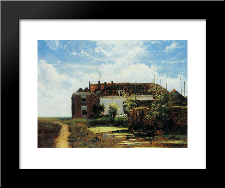 Farm Beside Canal In Polder 20x24 Black Modern Wood Framed Art Print Poster by Weissenbruch, Johan Hendrik