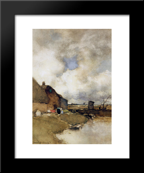 Farm Near Noorden 20x24 Black Modern Wood Framed Art Print Poster by Weissenbruch, Johan Hendrik